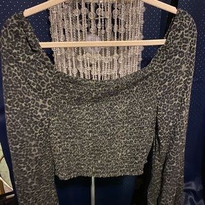 Aeropostale Green Ribbed Leopard Crop Top